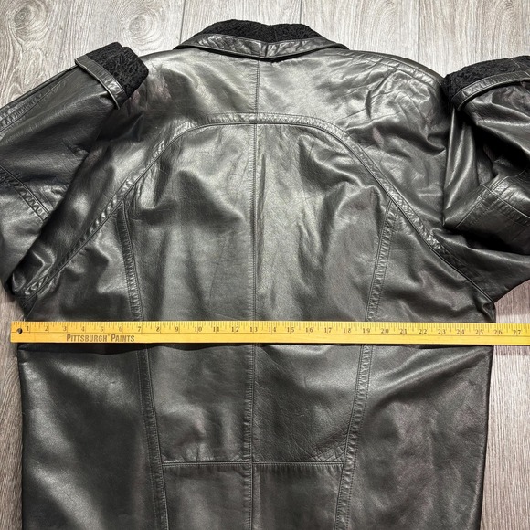 Vintage Wrap Leather Jacket 1990s Debbie Shuchat Coat Black Sherpa XL - Picture 7 of 9